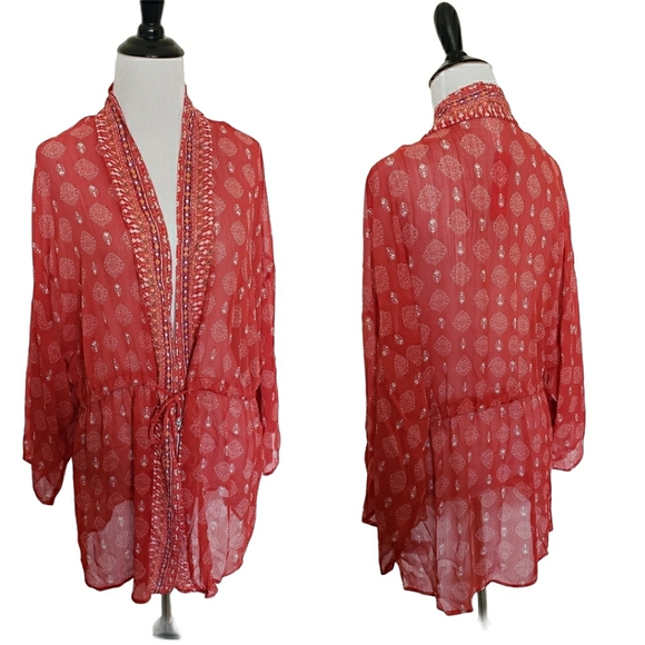 Tops - 5 for $25 red boho printed sheer cover up